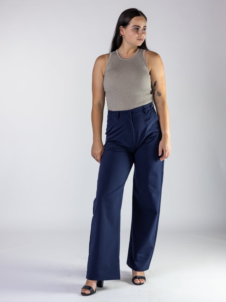 Navy Stretch Wide Leg Business Work Pants | Kojo Fit