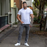 Men’s muscle fit bodybuilder jeans with stretch for big thighs