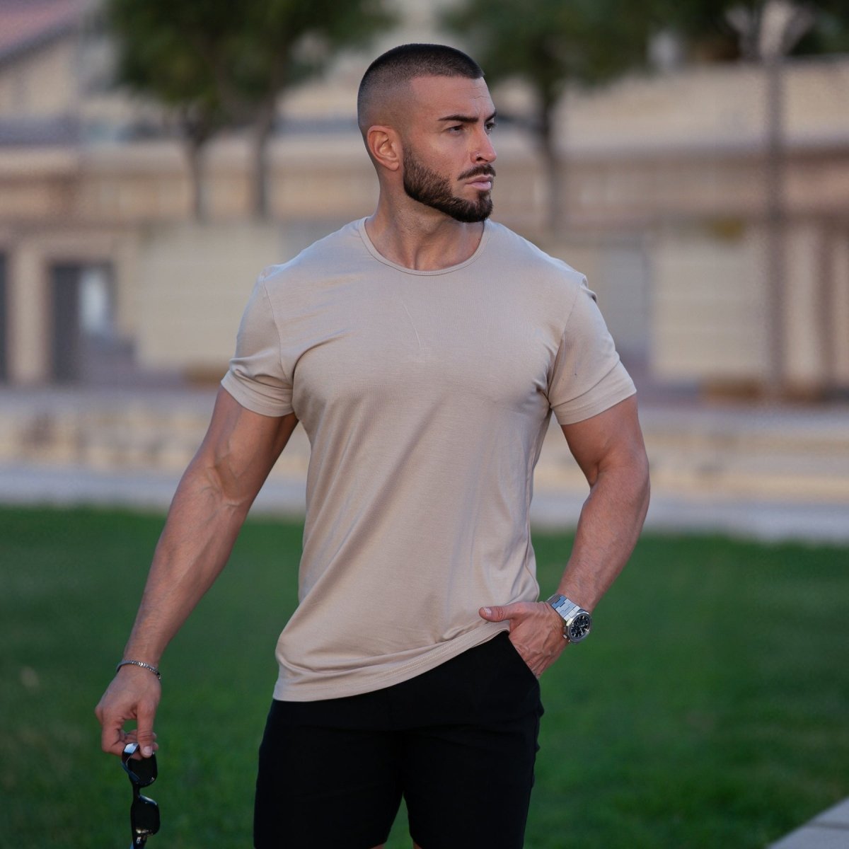 Mens Light Brown Natural Bamboo Muscle Fit T-Shirt