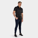 Black Linen Shirt Navy Pants Outfit