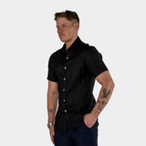 Black Muscle Fit Linen Shirt