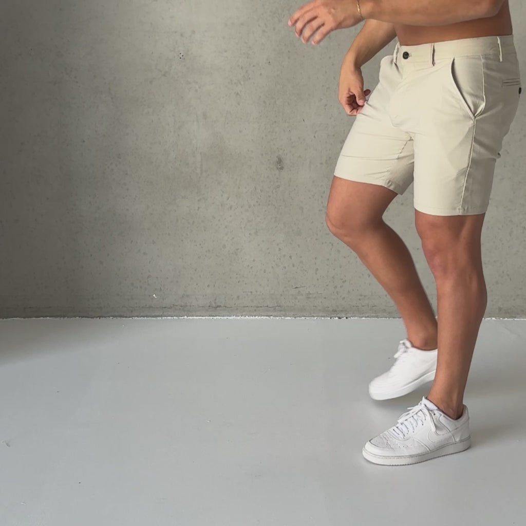 Mens Stretch Summer Cream Chino Shorts 7" Inseam | Kojo Fit