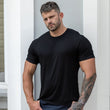 Black Muscle Fit Casual T-Shirt Stretch Breathable Ribbed Workout and Casual