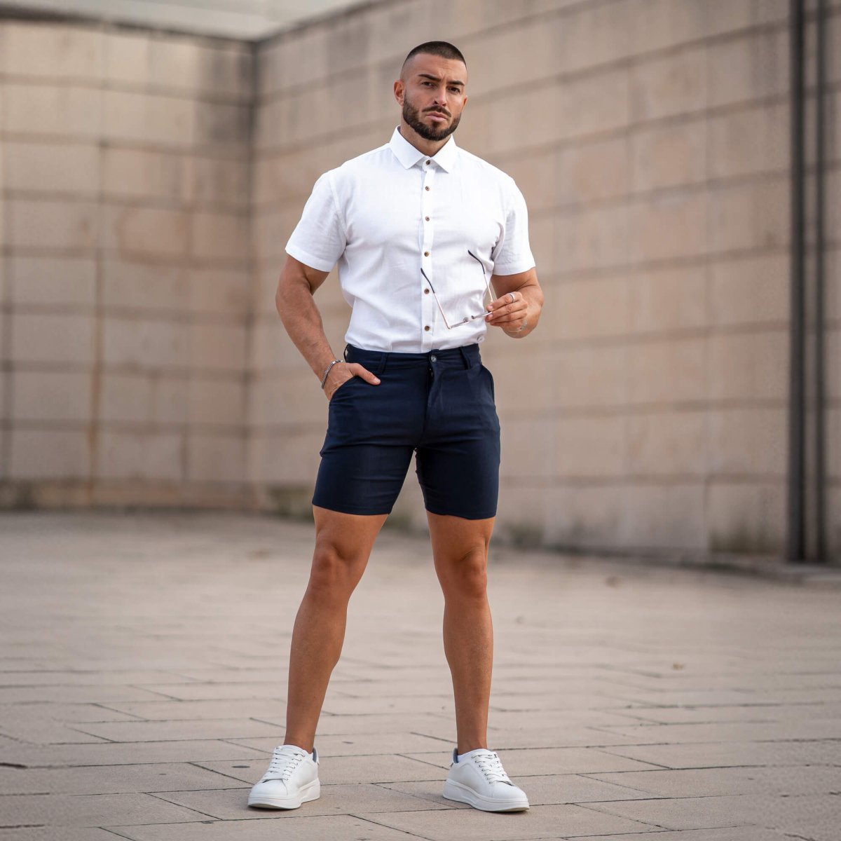 Mens Navy Skinny Fit Chino Shorts