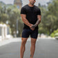 Muscle fit stretch navy chino shorts that fit big bodybuilder legs 